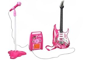 ISO TRADE E-Gitarre + Verstärker + Mikrofon mit Halterung in Rosa für Mädchen 4709