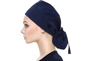 AABDTYYD Cuffia Chirurgica Donna,Cuffietta Chirurgica,Cappello da Cuoco,Cuffia Infermiera Donna per Donne Cappelli da Lavoro con Bottoni Nastri Lacci per Donne Cuffia Chirurgica Capelli Lunghi