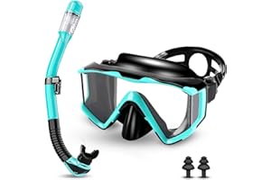 COLLAZOEY Gafas y Tubo de Snorkel Set para Adulto, Gafas de Buceo panorámicas de 180°,máscara de Snorkel antivaho y antifugas,con Lente de Vidrio Templado,Gafas de Buceo para Adultos con esnórquel