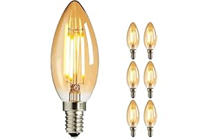 NUODIFAN LED Edison Glühbirne E14, 6x Vintage Kleine LED Kerze Birne Antike Lampe (Warmweiß 4W 2700K Amber Glas) Dekorative Retro Glühbirne Ideal für Kronleuchter Hänge Kristalllampe