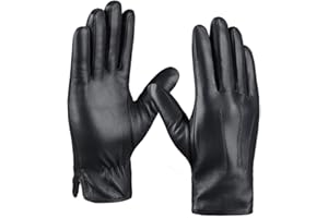 MGGMOKAY Guantes de invierno de cuero para hombre Guantes de montar de piel de oveja suave con forro de cachemira cálida