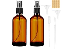 Maxmoc 100ml Braunglas Sprühflasche, 2 Stück Klein Glas, Nachfüllbar Zerstäuber Mit Trichter, Tropfer Und Etiketten für Wasser, Alkohol, Kosmetik, Parfüm, Aromatherapie