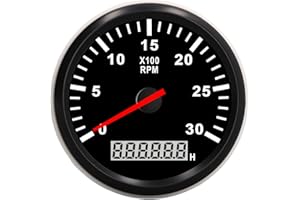 Aqxreight, 85mm/3.35in Contagiri 3000RPM IP67 Impermeabile con Contaore LCD Retroilluminazione Rossa per Auto Camion Barca