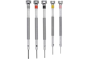 KD89 Horotec MSA01.095 - Zestaw 5 klasycznych mosiężnych wkrętaków zegarowych ze standardowymi końcówkami - Ø 0,60-0,80-1.00-1.20-1,40 mm