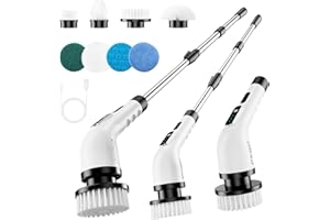 PKBD Elettrico Scopa Rotante, 2025 Upgrade Spazzola Elettrica Senza Filo Impermeabile con 8 Testine, Display Digitale, 3 Velocità, Manico Allungabile per Vasca, Piastrelle, Pavimenti