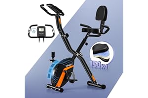 VANNECT Cyclette Pieghevole con Schienale e 8/16 Livelli di Resistenza, Magnetiche Cyclette da casa con fascia di resistenza, Monitor LCD Misurazione e Delle Pulsazioni Portata 150/160Kg