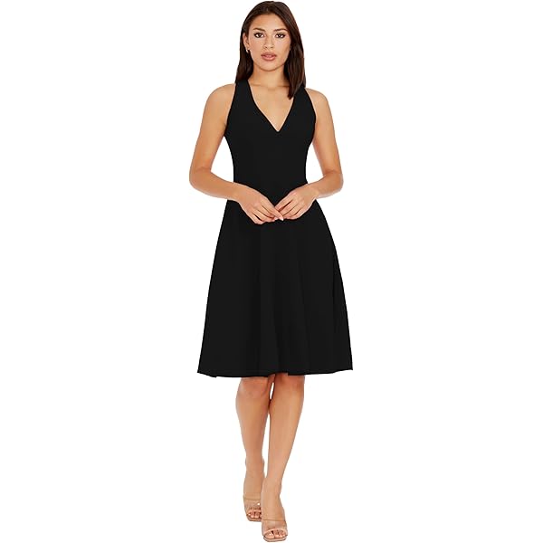 Dress the Population Women's Blair Plunging Fit and Flare Midi Dress Dress,  Berry/Nude, XS : Buy Online at Best Price in KSA