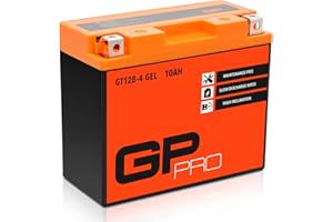 GP-PRO GT12B-4 12V 10Ah GEL Batterie de démarrage (compatible avec YT12B-4 / YT12B-BS) (Sans entretien/Scellé) Moto Accumulateur