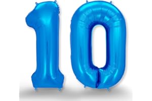 FUNXGO Globo Gigante Número 10 - Decoración para Cumpleaños y Aniversarios - Globo con Número 10 Azul - Inflar con Helio o Aire