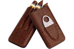 PIPITA Zigarrenetui aus Leder, 3 Tubes Zigarren Humidore aus Krokodile Getreide Leder Zigarrenschneider aus Edelstahl inkl.Tragbare Reise-Zigarrentasche Zigarren Etui (Braun für 3 Zigarren)