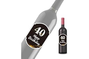 BOYATONG Lot de 2 étiquettes de bouteille pour 40e anniversaire, Happy Birthday 40 autocollants pour bouteille Convient pour les cadeaux de fête, pour hommes et femmes (8,5 x 12 cm)