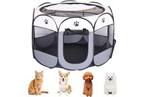 VOHESEA Faltbarer Laufstall für Haustiere, Welpenlaufstall Tierlaufstall Faltbar Welpenauslauf Oxford Wasserdichter Zelt Tierlaufstall für Hunde Hasen Meerschweinchen Katzen 73x73x43cm, (Grau)