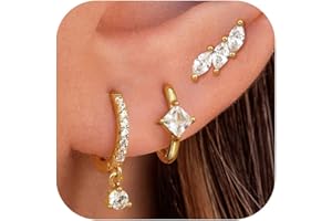 JeweBella 3 Paires Boucles d'Oreilles Femme Argent 925 Plaquées Or 14K Créoles Boucles d'oreilles Zircon Papillon Piercing Oreille Cartilage Boucles d'oreilles Femme Or pour Piercings Multiples