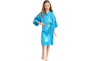 CuteOn Kids Girls Satin Silk Kimono Robe Dressing Gown Bathrobe Nightwear for Spa Wedding Birthday Party Dress