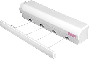 ‎WAKECTS Wakects Wäscheleine Ausziehbar, Einziehbare Wäscheleine mit 4 Drähten / 5 Drähten Teleskop-Wandmontage, Weiß, bis zu 3,75 m für drinnen und draußen