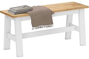 ‎HOMCOM HOMCOM Sitzbank für Esszimmertisch Küchenbank aus Kautschukholz Holzbank mit Landlaus-Stil Essbank für Esszimmer, Eingang, Schlafzimmer, bis 240 kg, 95 x 30 x 45 cm, Eiche