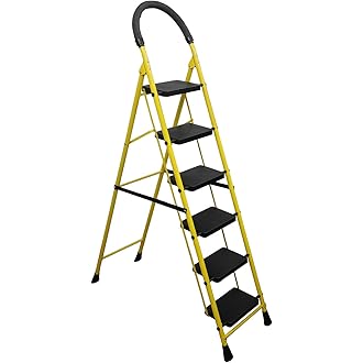 BonKaso Mild Steel Multipurpose Climb Swift 6-Step Foldable Ladder with Safety Clutch Lock, Load Capacity Upto 120kg – Anti-Slip Designed for Indoor &