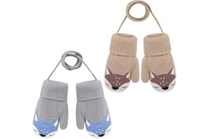 SDXCJY 2 Pairs Kids Knitted Gloves,Kids Mittens on String for Toddler Winter Knitted Mittens Warm Fleece Gloves for Kids 0-3 Years