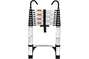 HBTower Telescopic Ladder with Non-Slip Feet and Hooks, 2.6M/8.5FT Thickened High-Strength Aluminum Extendable ladders, Adjustable Height Collapsible Ladder for Caravans lofts, Indoors and Out,Silver