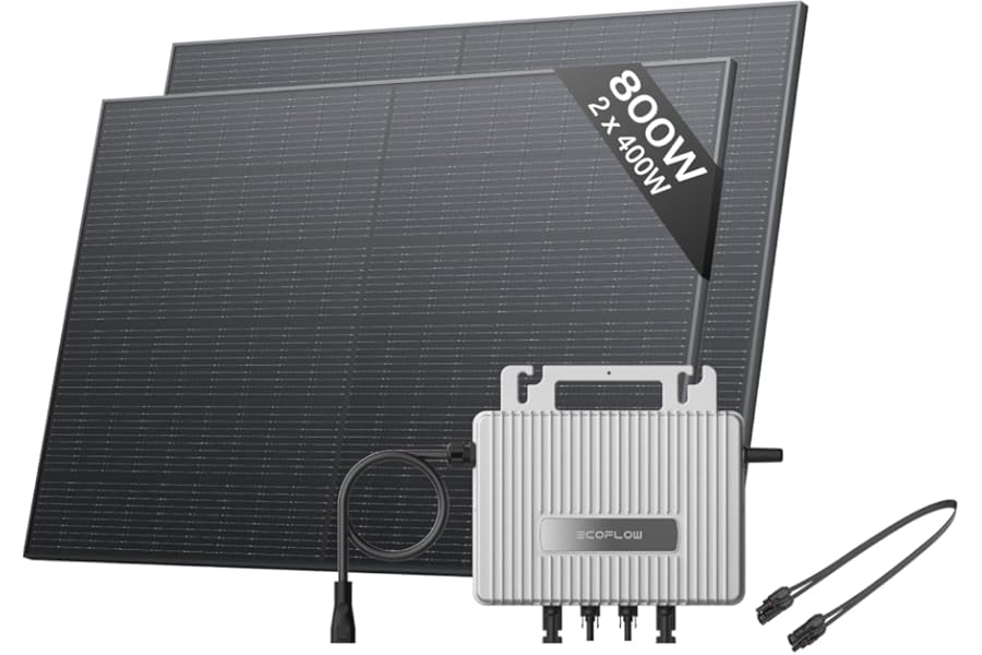 ECOFLOW STREAM Balcony Solar System, 800W Micro Inverter, 2 × 400W PV Solar Panels, Smart Grid-Feed Inverter with Wi-Fi & App Control for Balcony, Garden, Roof & Vertical Walls