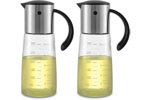 vevouk Dispensador de Aceite de Oliva Botella de Vidrio – Contenedor de Condimento Automático con Tapa y Tapón Automático, Acero Inoxidable – Juego de Aceite y Vinagre a Prueba de Fugas 300ml