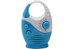 Tongdejing Radio de ducha resistente al agua, portátil, a prueba de salpicaduras, minialtavoz de radio AM/FM con volumen ajustable en el mango superior para el exterior del cuarto de baño