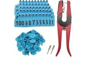 APLAYFULBEE Cattle Ear Tags 001-100 Number Plastic Livestock Animal Tag with Puncher Installer and 2Pcs Ear Tag Pins (Blue)