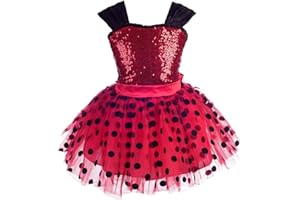 Lito Angels Deguisement Ladybug Coccinelle Enfant Fille, Robe Tulle à Pois Rouge Noirs, Taille 2-8 Ans
