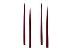 Kunstindustrien® Tapered Candles, Made in Denmark, 42 Colours Available, Dripless & Smokeless Dinner Candles, Candles Long Burning 15 Hours, Unscented Candle Gift Set, 4pcs. 2.2x35cm (Light Bordeaux)