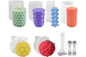 TQPXZO 6 Moldes de Silicona para Fundición de Velas, Moldes para Velas, Rosas, Forma Cilíndrica, Juego de Moldes de Silicona Para la Fabricación de Velas, Piedras Aromáticas, Decoración de Chocolate