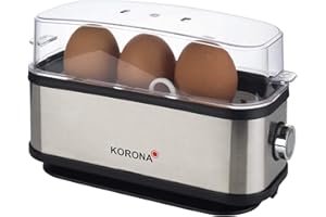 Korona 25304 - Cuociuova da 1 a 3 uova, con alloggiamento in acciaio inox, con portauova, misurino e tagliauova, 210 Watt