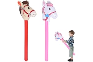 QIURUOO 2 StüCk Aufblasbares Stabpferd, 95cm Steckenpferd Kinder füR Das TäGliche Spiel, Pferd-Thema Geburtstagsfeier Dekorationen, Party Geschenk Requisiten, Kinder-Sport-Requisiten Mit ((Rosa + Rot))
