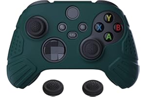 eXtremeRate PlayVital Housse en Silicone Antidérapante pour Xbox Series X S Manette avec Capuchon Joysticks,Coque de Protection Cover Peau Grips pour Xbox Series X S-Vert(Édition Guardian)