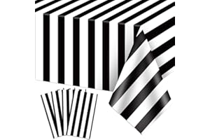 PIXHOTUL Black and White Stripes Tablecloths, Black Stripe Table Cover, Plastic Table Decoration for Holiday, Birthday, Baby Shower, Picnic, 130 x 220cm (4, Black, 220 X 130 cm)