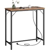 HOOBRO Bar Table with Charger, High Table, Lower Crossbar, Triangle Frame, Narrow and Long Kitchen Table, Vintage Style, Rust