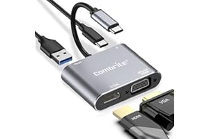 COMBRITE USB C to HDMI VGA USB 3.0 Adapter USB 3.1 Type C to HDMI 4K, VGA, USB 3.0 Port, 3.5mm Audio, USB C Charging Port Converter Adapter for Mobile Phones, MacBook Pro, Chromebook, Nintendo Switch ..