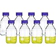 PATIKIL 8 Pack Reagent Media Storage Bottles, 500ml Borosilicate Glass Graduated Round Bottles with GL45 Blue Screw Cap for Lab Water Reagent Liquids, Clear