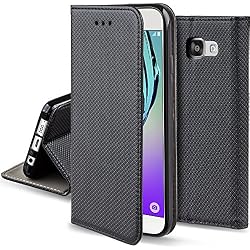 Moozy Funda para Samsung A5 2016, Negra - Flip Cover Smart magnética con Stand Plegable y Soporte de Silicona