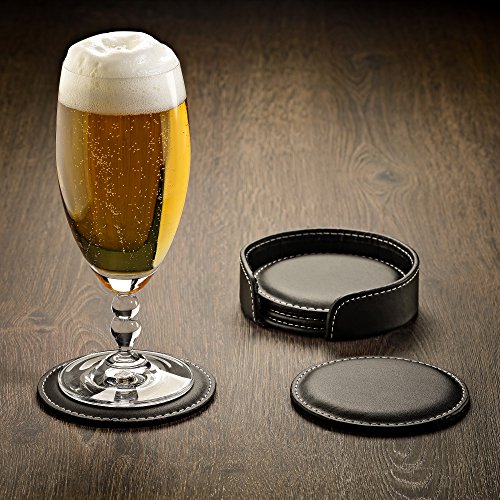 GranFore Premium Glasuntersetzer aus PU Leder – 4 Stück inkl. Aufbewahrungsbox – Edle Lederuntersetzer für Gläser – Optimale Untersetzer für empfindliche Oberflächen – 10 cm, schwarz - 5