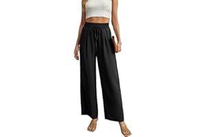 QIXING Weite Hosen Damen High Waist Palazzo Hose Gerade mit Taschen Yoga Stoffhose Damen Elegant Sommer Damenhose mit Gummizug