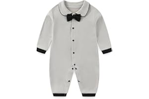 GAJAOUS Newborn Baby Boys Girls Formal Bowtie Collar Rompers Long Sleeves Polo Suit Bodysuit Jumpsuit Overall