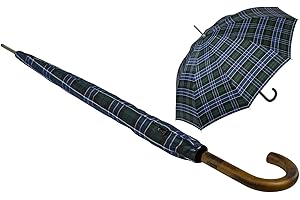 iX-brella Herren-Stockschirm Automatik mit Echtholz-Rundhakengriff - Karo blau-grün