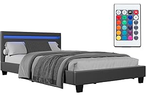 ‎JUSKYS Juskys Polsterbett Verona 120x200 cm mit LED-Beleuchtung, Lattenrost & Kopfteil, Bett mit Gestell aus Holz & Kunstleder Bezug, grau