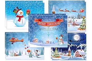 EDITION COLIBRI 10 divertenti cartoline di Natale per famiglie con bambini - 5 diversi motivi del pupazzo di neve x 2 pezzi, arte ingenua dipinta con cura