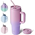 bottlebottle Bottle Bottle 40oz Tumbler with Straw and Lid Insulated Travel Mug 1180ml Stainless Steel Car Coffee Cup with Handle for Gifts Party Office (Pink Purple)
