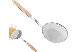 JEANNY Stainless Steel Fine Mesh Strainer For Kitchen,Long Handle Anti-Scalding Skimmer,Wood Long Handle Filter Screen,Metal Sieves Sifters,Household Oil Filter For Cooking And Frying,Cooking Utility Gadgets