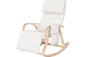 FirFurd Mecedora Salón, Sillón Relax, Mecedora Madera, Sillon Lectura, con Reposapiés Regulable en 5 Posiciones, para Salón, Dormitorio, Terraza, Capacidad de Carga 150kg, Beige, 86x65x100cm