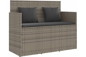 vidaXL Banc de Jardin avec Coussins, Siège de Patio, Chaise de Terrasse, Meuble de Parc Arrière-Cour Balcon Extérieur, Gris Résine Tressée
