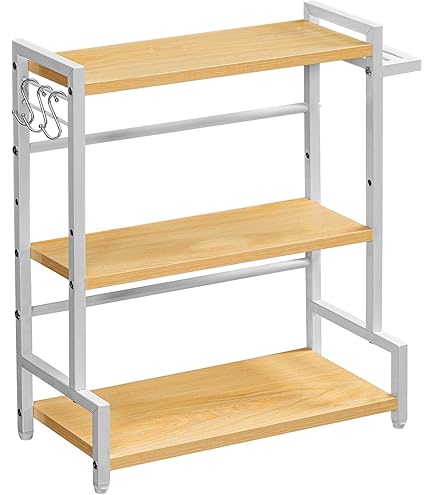 Keuken Aanrecht Organizer Hoekplank, Keuken Organisatie 3 Tier Plank Verstelbare Bamboe Organizer voor keuken organisatie en opslag, Badkamer Planken, Kruidenrek, Koffie Station (Natuur