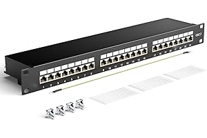 LEENUE Geschirmtes 24 Port CAT7 Patchpanel Verteilerfeld, 10Gbps, Vergoldete patchpanel 19 Zoll für Cat7/6A/6 Verlegekabel, Metallgehäuse mit Erdung für Wandmontage und Heimvernetzung